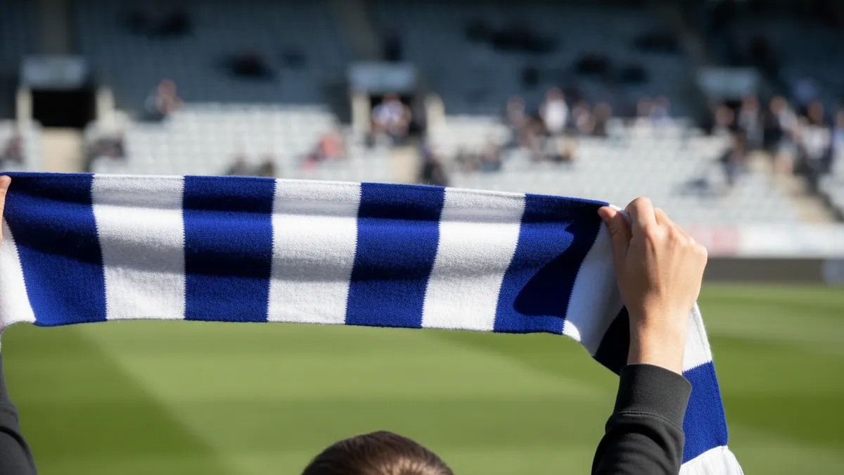 Una bufanda de fútbol lisa y sin logotipos, levantada en el estadio.