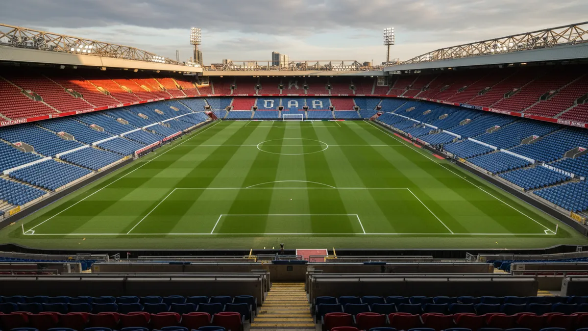 Estadio de la Premier League y el campo de juego desde una vista amplia.